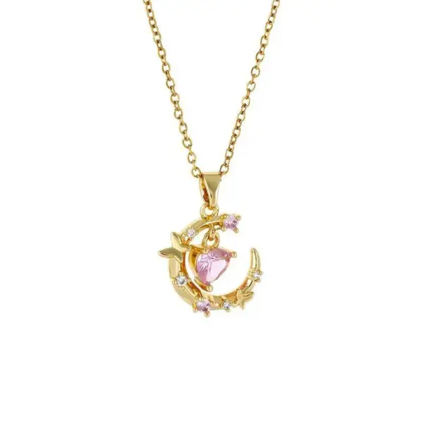 Wholesale Moon Inlay Pendant Necklace For Women In Copper With 18K Real Gold Plated Water Plating And Artificial Rhinestones On Cable Chain
