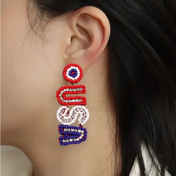 Wholesale Handmade Heart Shape Seed Bead Earrings With Rhinestones For Women, Drop Earrings Perfect For Independence Day
