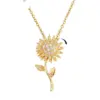 oly-7593766ae7eca47342fac1a416629f32 Wholesale Basic Classic Style Sunflower Titanium Steel Inlay Zircon Pendant Necklace