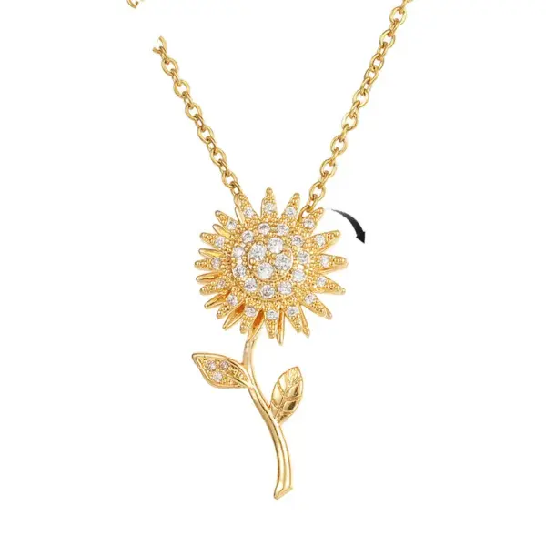 oly-7593766ae7eca47342fac1a416629f32 Wholesale Basic Classic Style Sunflower Titanium Steel Inlay Zircon Pendant Necklace