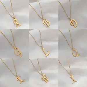 Wholesale Unisex Letter Pendant Necklace In Titanium Steel With Electroplated Gold Plating And Zircon Inlay