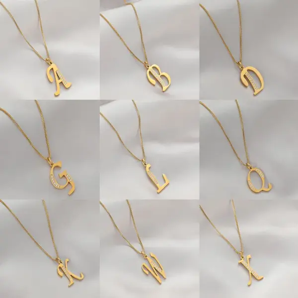 Wholesale Unisex Letter Pendant Necklace In Titanium Steel With Electroplated Gold Plating And Zircon Inlay