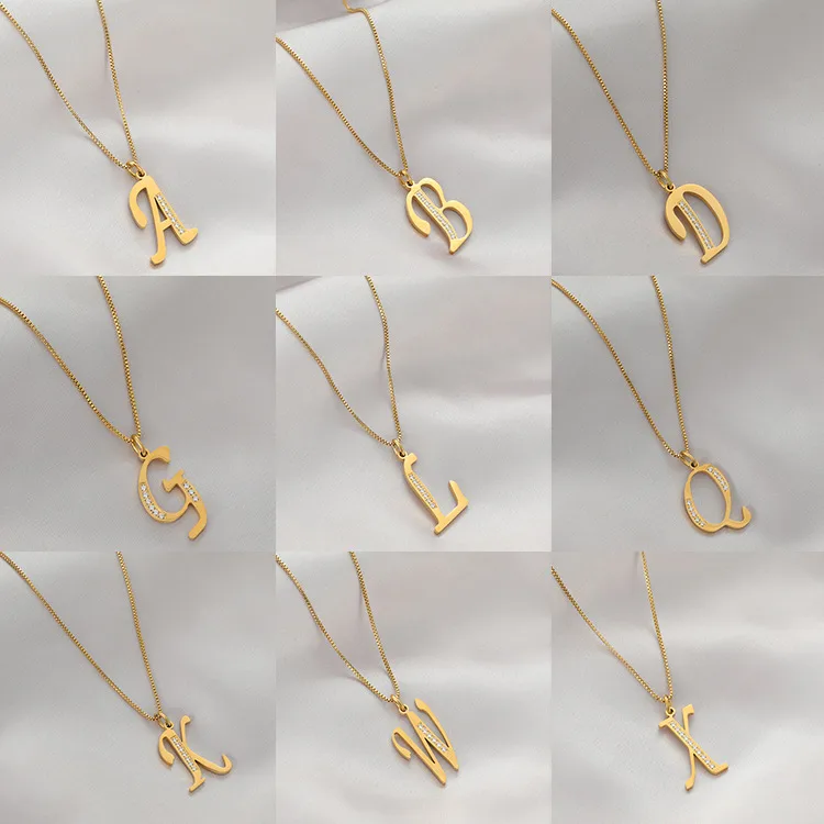 Wholesale Unisex Letter Pendant Necklace In Titanium Steel With Electroplated Gold Plating And Zircon Inlay