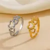 Wholesale PVD Coated Gold Plated Heart Shape 304 Stainless Steel Elegant Simple Style Waterproof Non Tarnish Open Rings