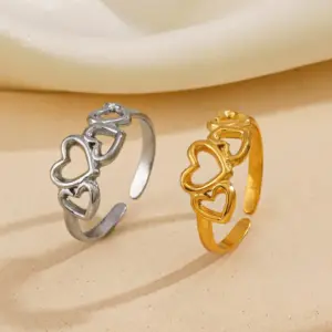 Wholesale PVD Coated Gold Plated Heart Shape 304 Stainless Steel Elegant Simple Style Waterproof Non Tarnish Open Rings