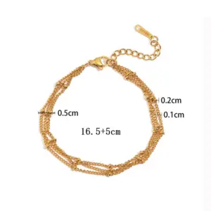 5 [Ae62] Three-Layer Curb Necklace Bracelet / Gold
