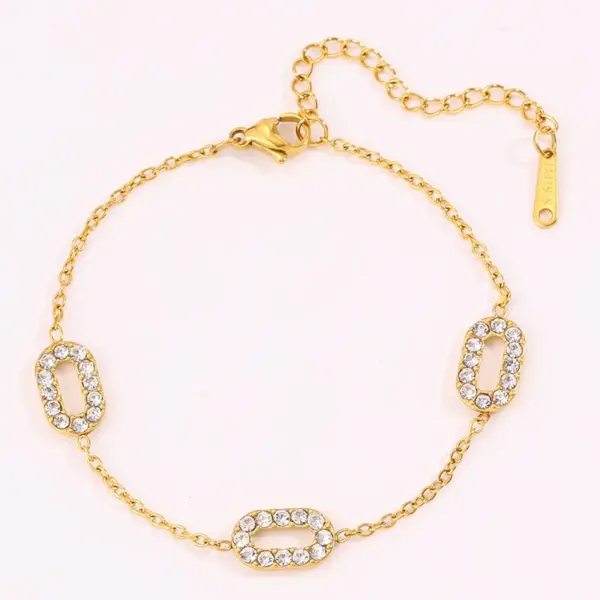 Wholesale 1pcs - Exquisite Oval Inlaid Bracelet!Simple And Eye-catching Design, Exquisite And Unique Details, Light Luxury And Fashionable Style, Showcasing Individual Elegance And Taste - Paired With Stainless Steel Material