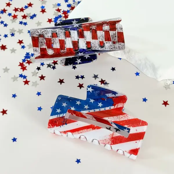 Wholesale American Flag Hair Claws For Women In Blue Acrylic, Commute Style Hairpin, Perfect For Independence Day