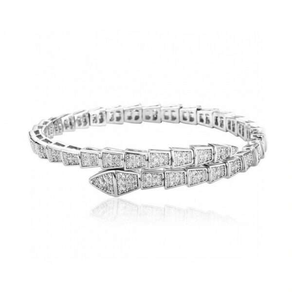 Wholesale Gold-Plated Wide-Band Snake Ring with Full Pavé Setting; Full Pavé Snake-Head Bracelet