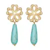 Wholesale Women’s Flowers Stud Earrings Featuring Enamel Craft And Turquoise Inlay, 18K Real Gold Plated Copper With PVD Coating