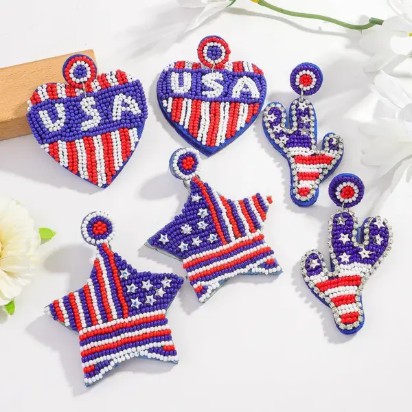 Wholesale Exaggerated Huichol Earrings For American National Day, Handmade Resin Unisex Earrings Featuring Seed Bead Inlay