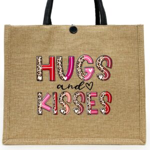 oly-75e26536b228451cff563af79cc1a23a Wholesale Valentine's Day Linen Tote Bag Casual Eco-friendly Shopping Bag Large Capacity Handbag