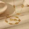 Wholesale Jewelry Casual Simple Style Pig Nose Solid Color 304 Stainless Steel 18K Gold Plated Bracelets Jewelry Set