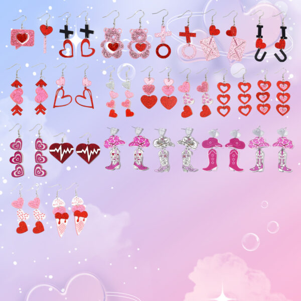 oly-75fadaca699985a28f1cd2ae4d8521ca Wholesale Explosions Valentine's Day Series Earrings Bear ECG Envelope Acrylic Valentine's Day Earrings for Women