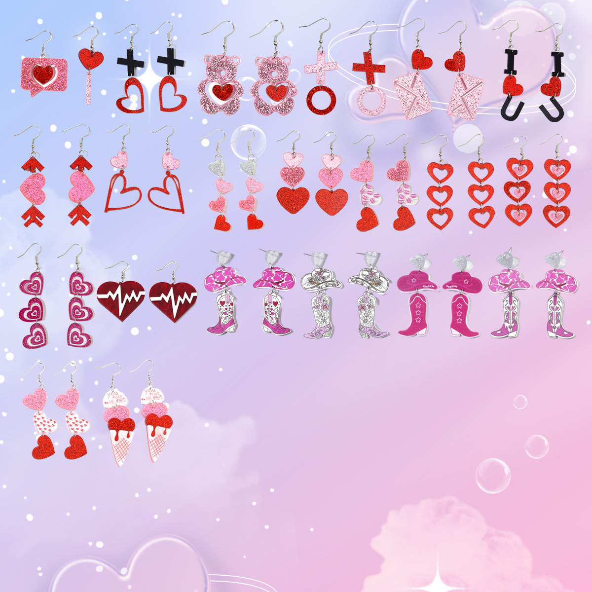 Wholesale European and American Cross-border Explosions Valentine's Day Series Earrings Bear ECG Envelope Acrylic Valentine's Day Earrings for Women