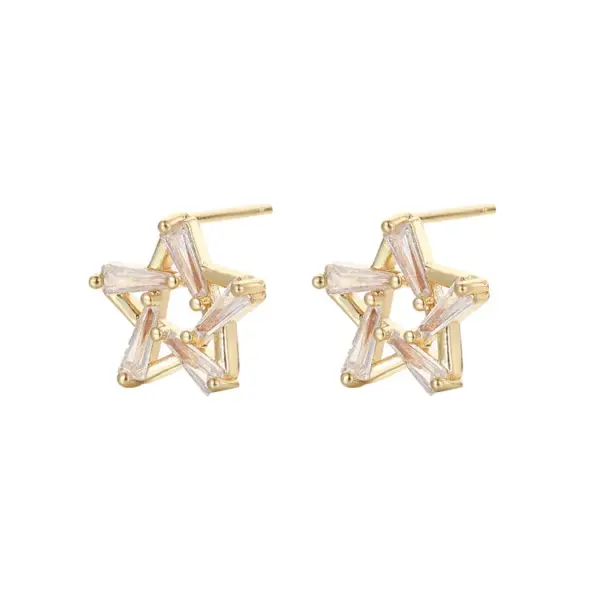Wholesale Heart Shape Stud Earrings For Women With 925 Sterling Silver Posts, Copper Base, And 14K Real Gold Plated Featuring Zircon Inlay
