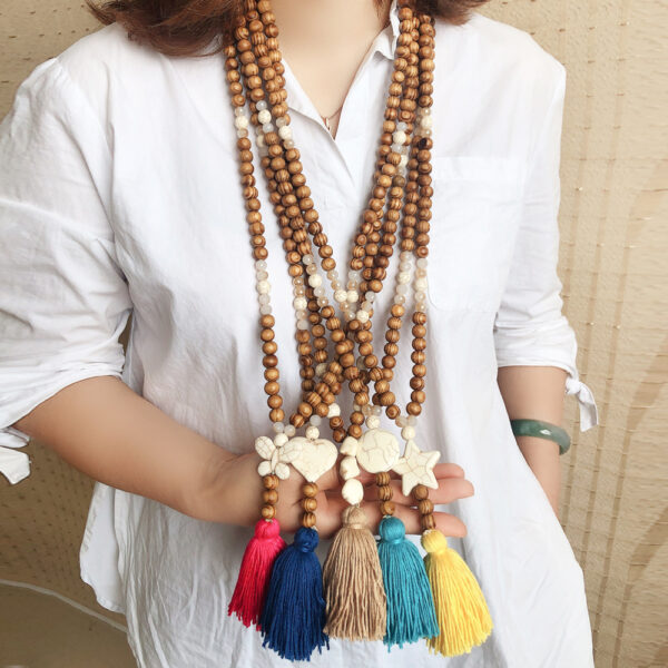 Wholesale Bohemian Dress Accessories Wooden Beads Tassel Pentagonal Stars Butterfly Long Necklace Vintage Artistic Beach Jewelry