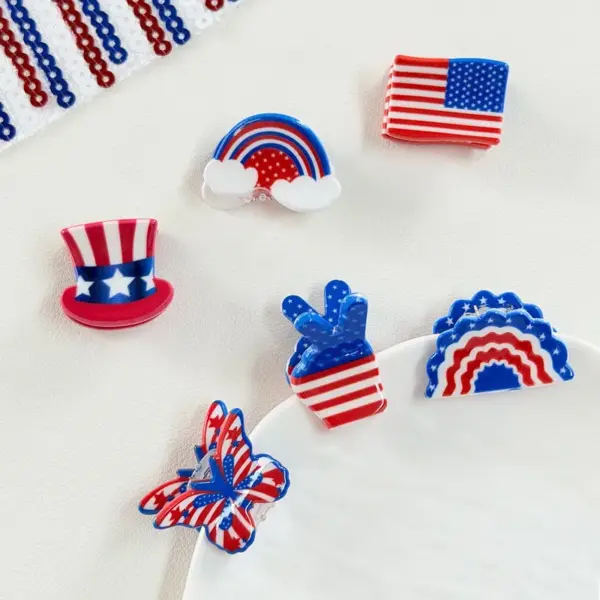 oly-762d5517a7f65ed1b6d52ac0a2300245 Wholesale National Flag Hair Claws For Women In Acrylic Material, Commute Style Hairpin Featuring Rainbow Colors For Independence Day