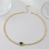 Wholesale Geometric Cuban Chain Link Necklace In Copper With Zircon Inlay Featuring Artificial Crystal Pendant For Unisex