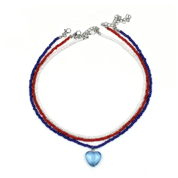 Wholesale Pastoral Blue Heart Shape Necklace For Women With Plastic Material And Seed Bead Inlay Featuring Weave Craft And Box Chain