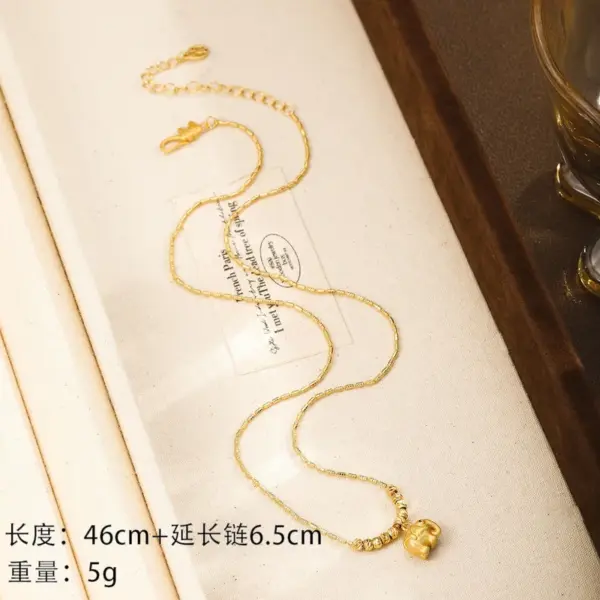 Wholesale Elephant Beading Necklace For Women With 18K Real Gold Plated Copper And Electroplated Box Chain