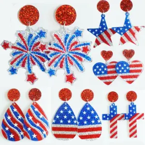 Wholesale Shiny Sparkling Patriotic Elements Independent Day Celebration Party Bright Surface Glitter Earrings Acrylic Geometric Pattern Original Design For Women