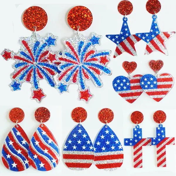 oly-764ecdb5558b5d60da1ef3a1f54475db Wholesale Shiny Sparkling Patriotic Elements Independent Day Celebration Party Bright Surface Glitter Earrings Acrylic Geometric Pattern Original Design For Women