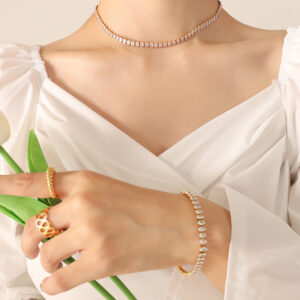 P1163-White zircon necklace -37cm