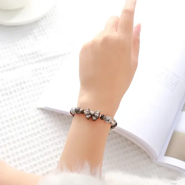 Wholesale JD Jewelry Natural Silver Agate Bowknot Gold Copper Bracelet Fashion High-end Round Bead Bracelet Girl Accessories