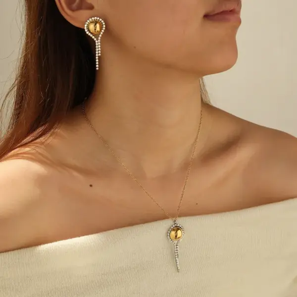 oly-765fcc0863b8b474490bf432d829d3c7 Wholesale 18K Gold Plated 304 Stainless Steel Vacuum Electroplating (In Furnace) Zircon Geometric Mixed Color (Jewelry Metal Contrast Color) British Style Cable Chain/Cross Chain/O Chain Jewelry Set For Women Independence Day