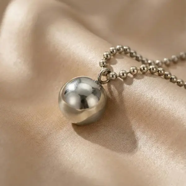 Wholesale 18K Gold Plated 304 Stainless Steel Vacuum Electroplating (In Furnace) Ball Handmade Good Luck Solid Round Bead Pendant Necklace For Women