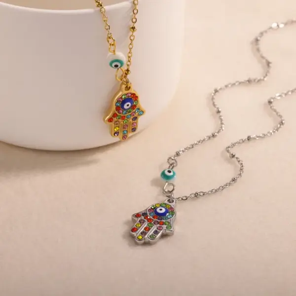Wholesale 304 Stainless Steel Cross Devil's Eye Moon PVD Coated Zircon Elegant Romantic Sweet Plating Pendant Necklace