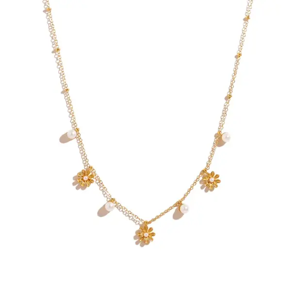 Wholesale PVD Coated 18K Gold Real Gold Plated Daisy 304 Stainless Steel French Style Commute IG Style Waterproof Non Tarnish 304 Stainless Steel Pendant Necklace