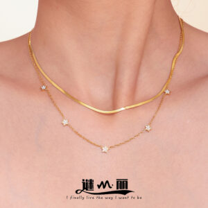 oly-76a3f7dcd17ad4e6d25571988f7fb02a Wholesale Enigma Ins Five-pointed Star Inlaid Zircon Small Diamond All over the Sky Star Clavicle Necklace Titanium Steel Gold Plated Simple Double-layer Jewelry