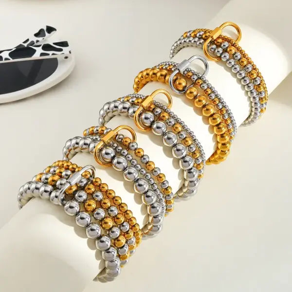Wholesale Stainless Steel 18K Gold Plated Multi-Layer Beaded Elastic Rope Bracelet Casual Everyday Date Selfie Festival Geometric Pattern