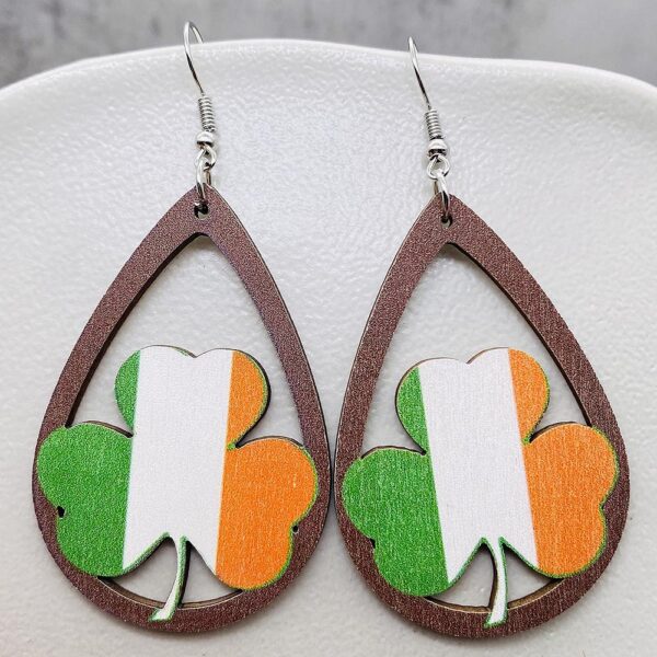oly-76de5f973acce2440d743e310fbf59d5 Wholesale Innovative St. Puckett Festival Earrings Clover Green Rainbow Dwarfs Irish Wooden Earrings