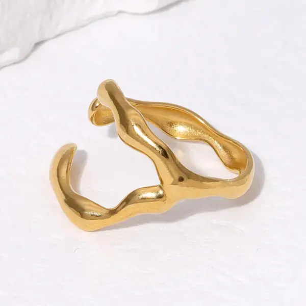Wholesale PVD Coated Real Gold Plated 18K Gold Geometric 304 Stainless Steel Simple Style Waterproof Non Tarnish Open Rings