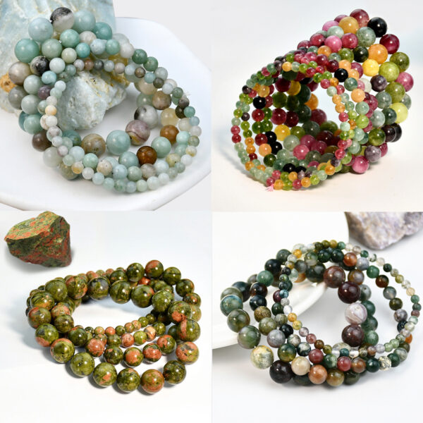 oly-76e60efa166f68985a626c9d500d11f0 Wholesale Selling Handmade Natural Stone Beaded Elastic Bracelet for Men and Women Tourmaline Powder Crystal Bracelet Stall Small Jewelry
