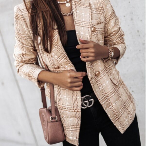 Wholesale Autumn and Winter Women’s Popular Suit Long-Sleeve Double-Breasted Printed Suit Small Outerwear Top