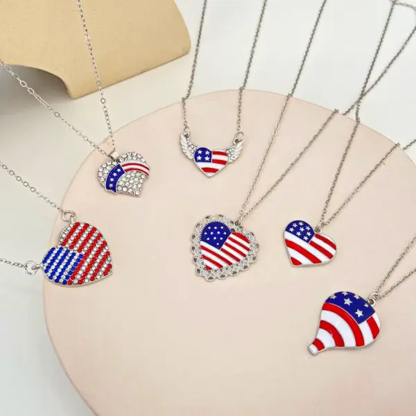 Wholesale Casual Elegant National Flag Heart Shape Zinc Alloy Cable Chain Lobster Trigger Clasp Closure Pendant Necklaces Wholesale