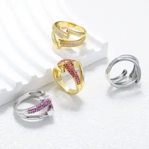 Wholesale Geometric Open Rings For Women With Zircon Inlay, Copper Base Featuring 18K Real Gold Water Plating