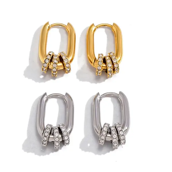 Wholesale U Shape Earrings For Women, Waterproof Non Tarnish 304 Stainless Steel With 18K Real Gold Plated And Rhinestones, PVD Coated