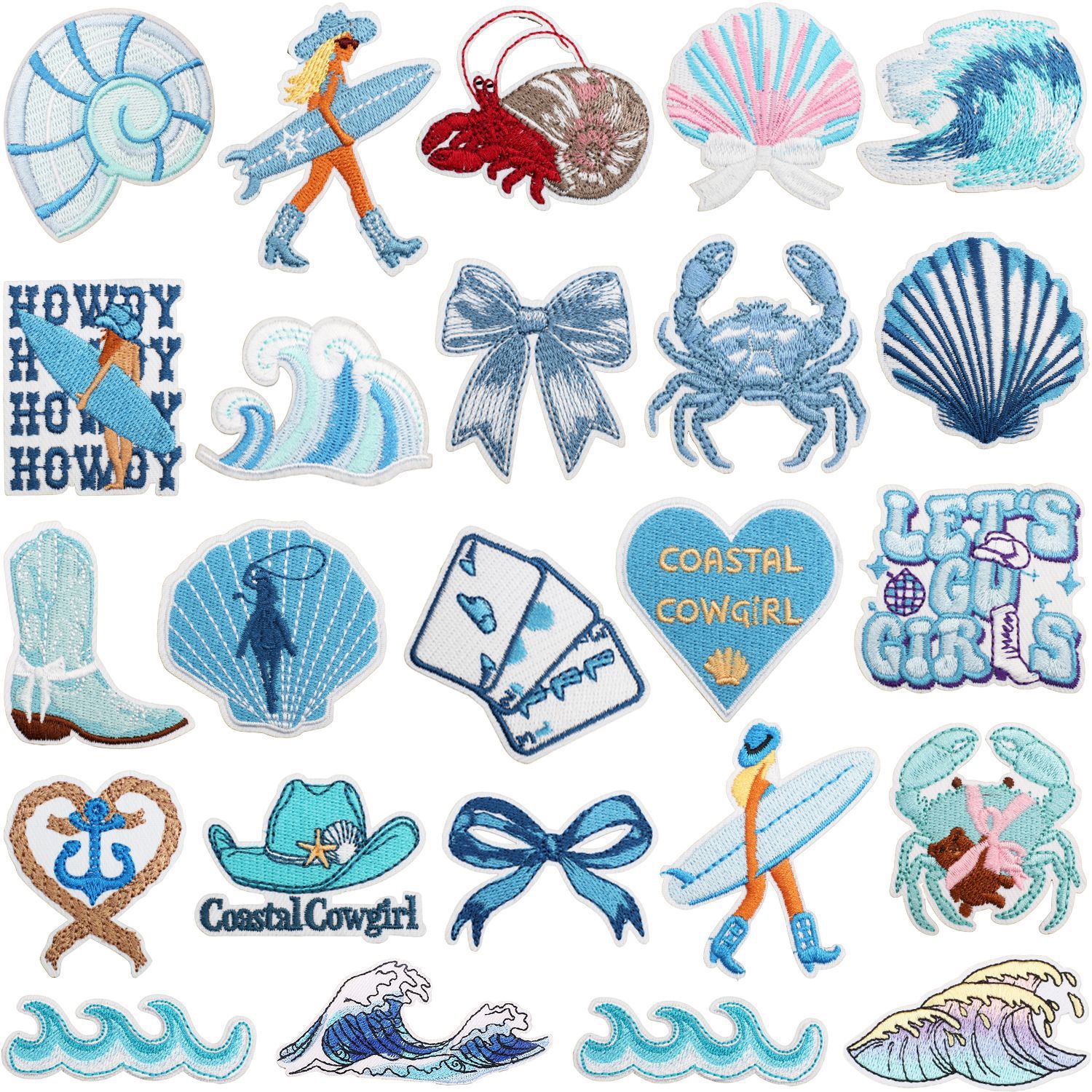 Wholesale Surfing Girls Embroidered Cloth Stickers Clothes Decoration Patch Stickers Waves Crab Cartoon Embroidered Label Ironing Shell Shapes