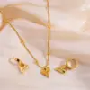 Wholesale Jewelry Retro Simple Style Heart Shape Titanium Steel Earrings Necklace