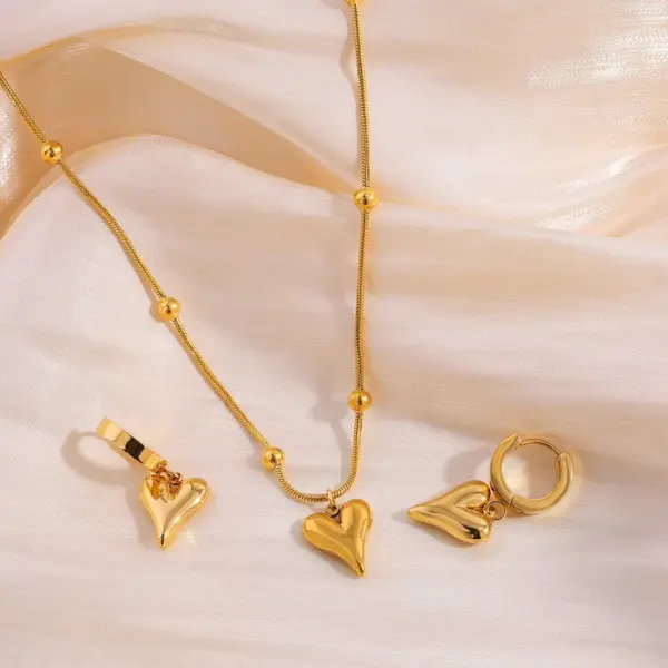 Wholesale Jewelry Retro Simple Style Heart Shape Titanium Steel Earrings Necklace
