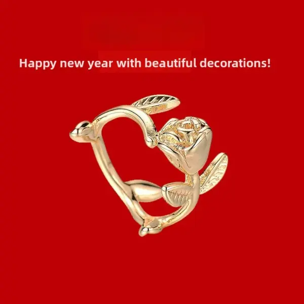 Wholesale Rose Pattern Couple Rings In Copper With 14K Real Gold Electroplated Finish Featuring Artificial Gemstones