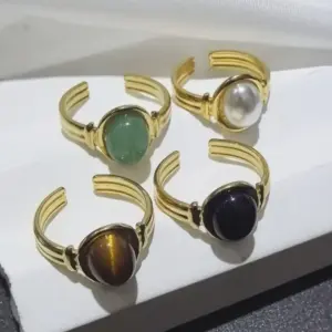 Wholesale Oval Open Ring For Women, Waterproof Non Tarnish 304 Stainless Steel With 18K Real Gold PVD Coating