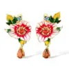 Wholesale Women’s Flowers Drop Earrings With Claw Setting, Copper Base With KC Golden Water Plating, Inlaid Zircon Stones