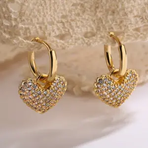 Wholesale 1 Pair Simple Style Commute Heart Shape Plating Inlay Copper Zircon 18k Gold Plated Drop Earrings