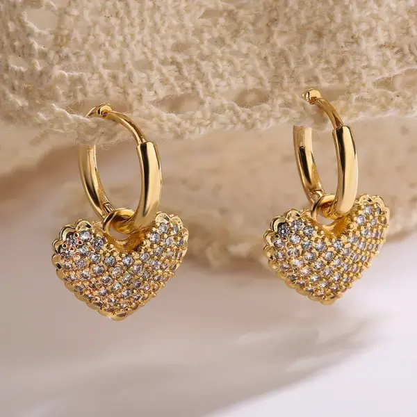 Wholesale 1 Pair Simple Style Commute Heart Shape Plating Inlay Copper Zircon 18k Gold Plated Drop Earrings